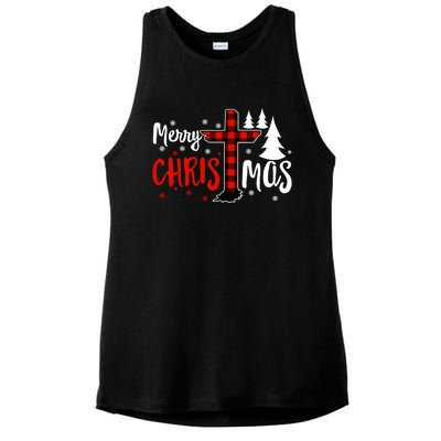 Merry Christmas Christians Buffalo Plaid Meaningful Gift Ladies PosiCharge Tri-Blend Wicking Tank