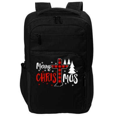 Merry Christmas Christians Buffalo Plaid Meaningful Gift Impact Tech Backpack