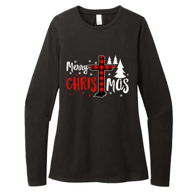 Merry Christmas Christians Buffalo Plaid Meaningful Gift Womens CVC Long Sleeve Shirt