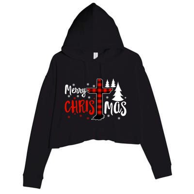 Merry Christmas Christians Buffalo Plaid Meaningful Gift Crop Fleece Hoodie