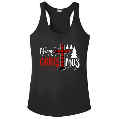 Merry Christmas Christians Buffalo Plaid Meaningful Gift Ladies PosiCharge Competitor Racerback Tank