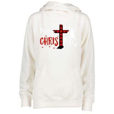 Merry Christmas Christians Buffalo Plaid Meaningful Gift Womens Funnel Neck Pullover Hood