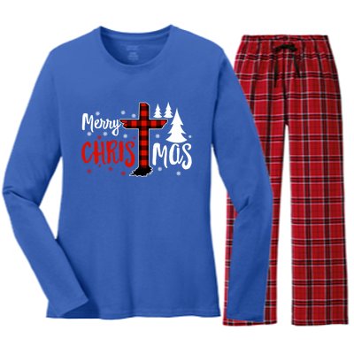 Merry Christmas Christians Buffalo Plaid Meaningful Gift Women's Long Sleeve Flannel Pajama Set 