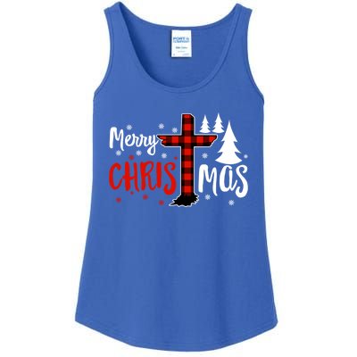 Merry Christmas Christians Buffalo Plaid Meaningful Gift Ladies Essential Tank