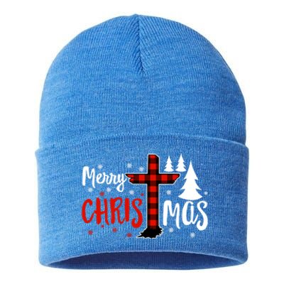 Merry Christmas Christians Buffalo Plaid Meaningful Gift Sustainable Knit Beanie