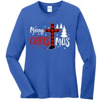 Merry Christmas Christians Buffalo Plaid Meaningful Gift Ladies Long Sleeve Shirt