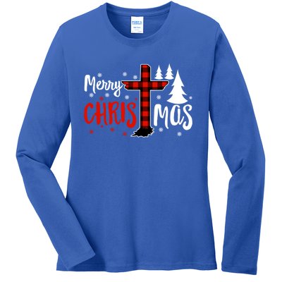 Merry Christmas Christians Buffalo Plaid Meaningful Gift Ladies Long Sleeve Shirt