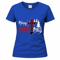 Merry Christmas Christians Buffalo Plaid Meaningful Gift Women's T-Shirt