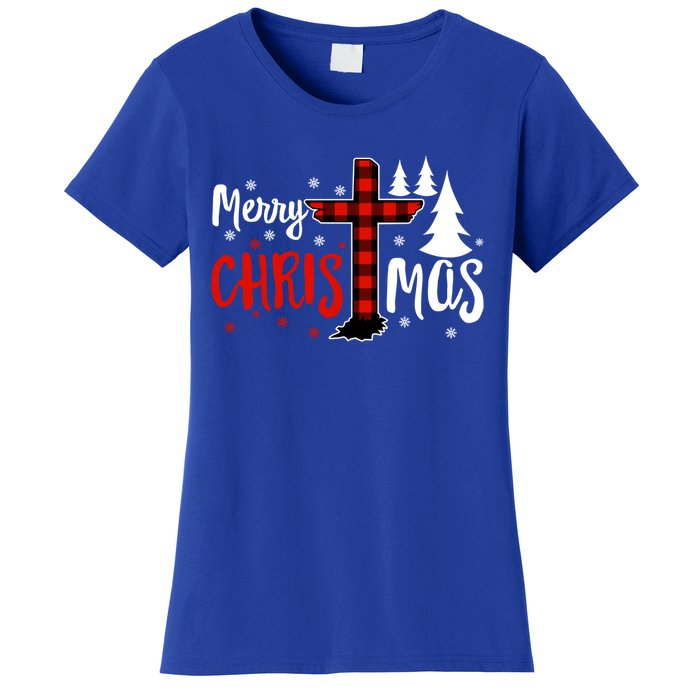 Merry Christmas Christians Buffalo Plaid Meaningful Gift Women's T-Shirt