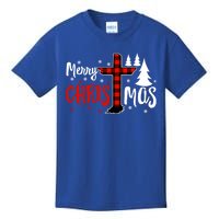 Merry Christmas Christians Buffalo Plaid Meaningful Gift Kids T-Shirt