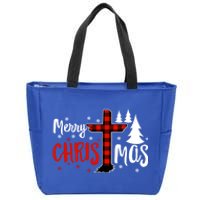 Merry Christmas Christians Buffalo Plaid Meaningful Gift Zip Tote Bag