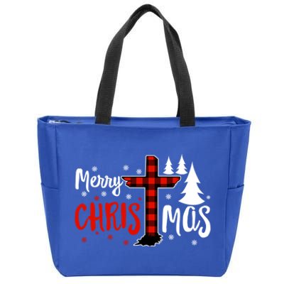 Merry Christmas Christians Buffalo Plaid Meaningful Gift Zip Tote Bag