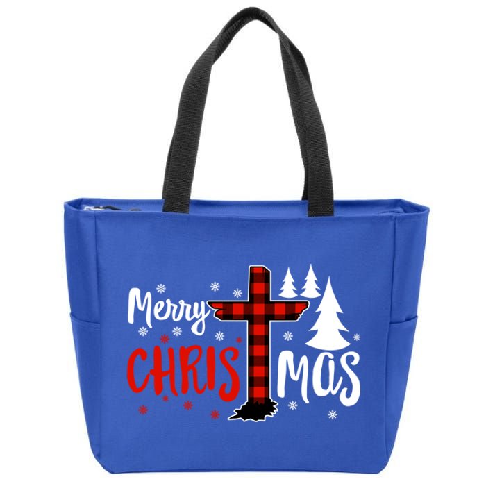 Merry Christmas Christians Buffalo Plaid Meaningful Gift Zip Tote Bag