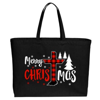 Merry Christmas Christians Buffalo Plaid Meaningful Gift Cotton Canvas Jumbo Tote