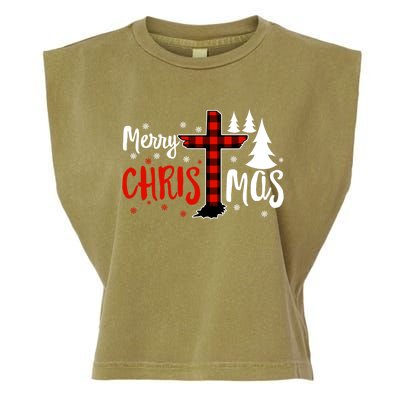 Merry Christmas Christians Buffalo Plaid Meaningful Gift Garment-Dyed Women's Muscle Tee