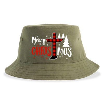 Merry Christmas Christians Buffalo Plaid Meaningful Gift Sustainable Bucket Hat