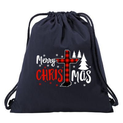 Merry Christmas Christians Buffalo Plaid Meaningful Gift Drawstring Bag