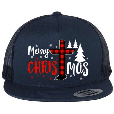 Merry Christmas Christians Buffalo Plaid Meaningful Gift Flat Bill Trucker Hat