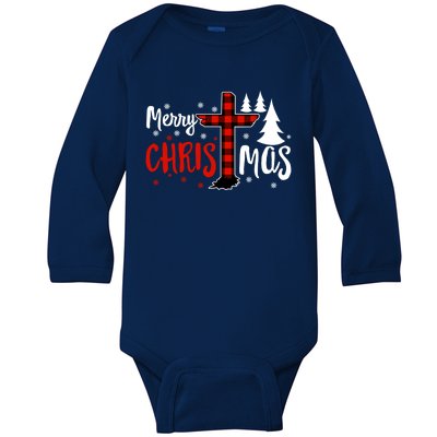 Merry Christmas Christians Buffalo Plaid Meaningful Gift Baby Long Sleeve Bodysuit