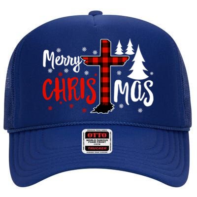 Merry Christmas Christians Buffalo Plaid Meaningful Gift High Crown Mesh Back Trucker Hat