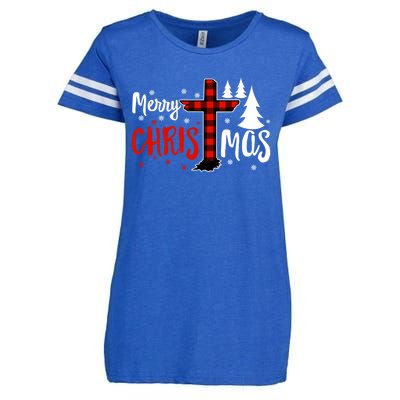 Merry Christmas Christians Buffalo Plaid Meaningful Gift Enza Ladies Jersey Football T-Shirt