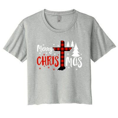 Merry Christmas Christians Buffalo Plaid Meaningful Gift Women's Crop Top Tee