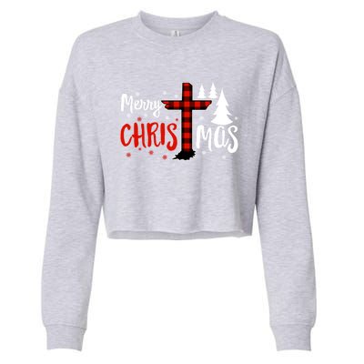 Merry Christmas Christians Buffalo Plaid Meaningful Gift Cropped Pullover Crew