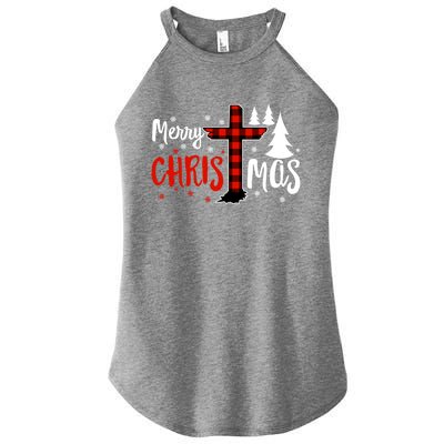 Merry Christmas Christians Buffalo Plaid Meaningful Gift Women's Perfect Tri Rocker Tank