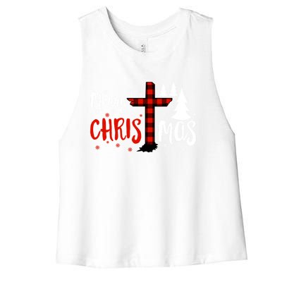 Merry Christmas Christians Buffalo Plaid Meaningful Gift Women's Racerback Cropped Tank