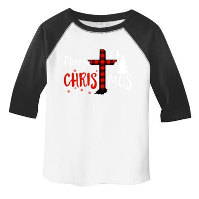 Merry Christmas Christians Buffalo Plaid Meaningful Gift Toddler Fine Jersey T-Shirt