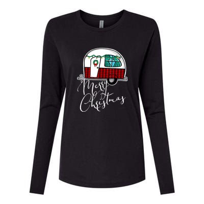 Merry Christmas Camper RV Camping XMas Gift Womens Cotton Relaxed Long Sleeve T-Shirt