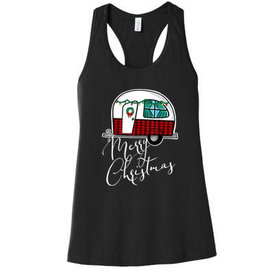 Merry Christmas Camper RV Camping XMas Gift Women's Racerback Tank