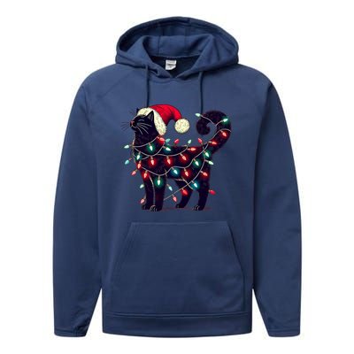 Meowy Catmas Christmas Cat Kitten Santa Hat Xmas Family Gift Performance Fleece Hoodie