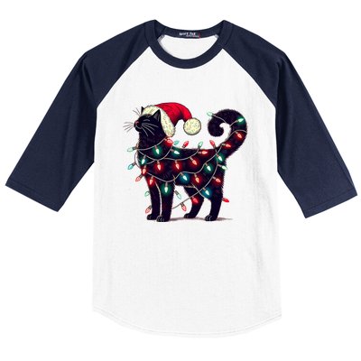 Meowy Catmas Christmas Cat Kitten Santa Hat Xmas Family Gift Baseball Sleeve Shirt