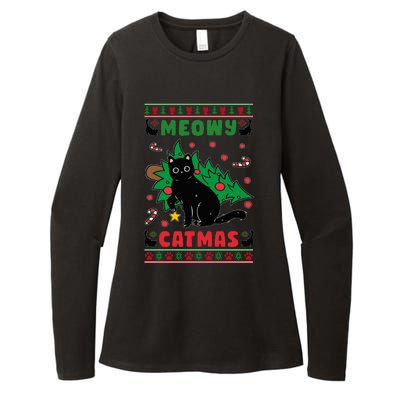 Meowy Catmas Cute Kawaii Cat Christmas Tree Ugly Sweater Womens CVC Long Sleeve Shirt