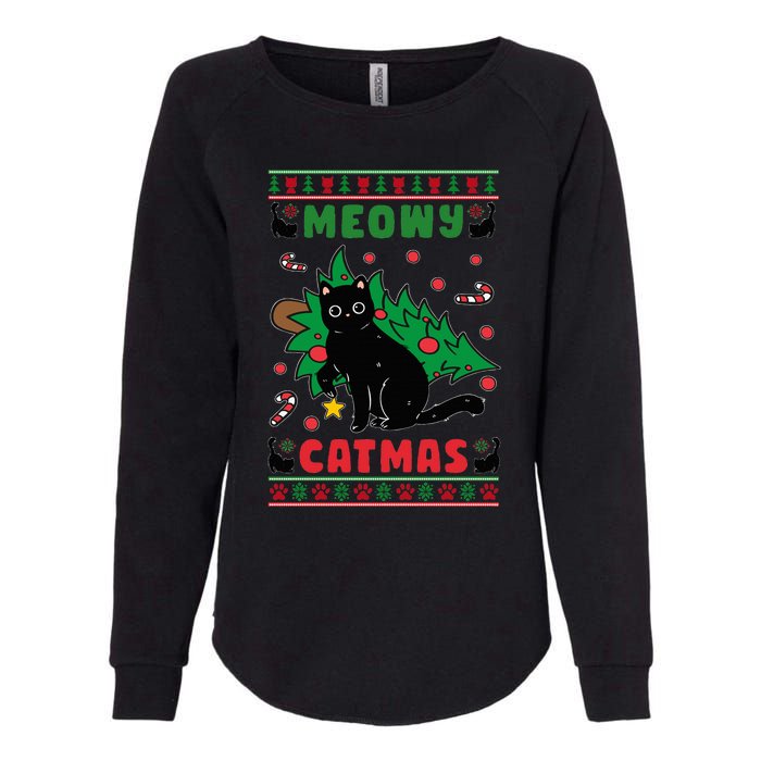 Meowy Catmas Cute Kawaii Cat Christmas Tree Ugly Sweater Womens California Wash Sweatshirt