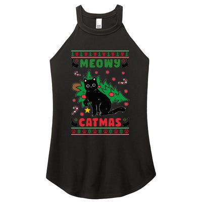 Meowy Catmas Cute Kawaii Cat Christmas Tree Ugly Sweater Women's Perfect Tri Rocker Tank