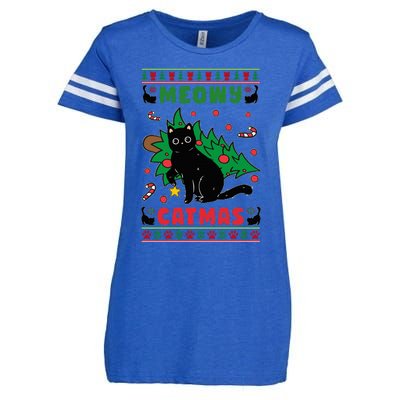 Meowy Catmas Cute Kawaii Cat Christmas Tree Ugly Sweater Enza Ladies Jersey Football T-Shirt