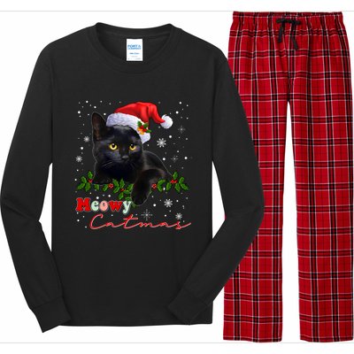 Merry Christmas Cat Santa Xmas Meowy Catmas Cute Black Cat Long Sleeve Pajama Set