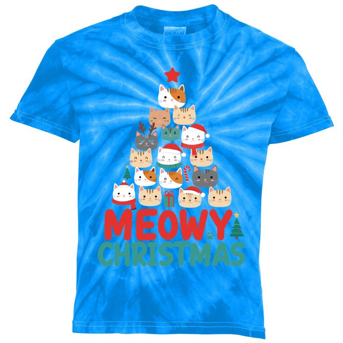 Meowy Christmas Cute Gift Kids Tie-Dye T-Shirt