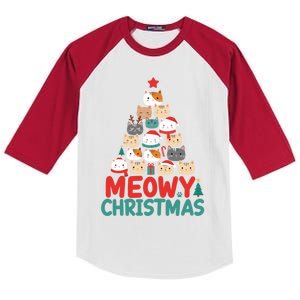 Meowy Christmas Cute Gift Kids Colorblock Raglan Jersey