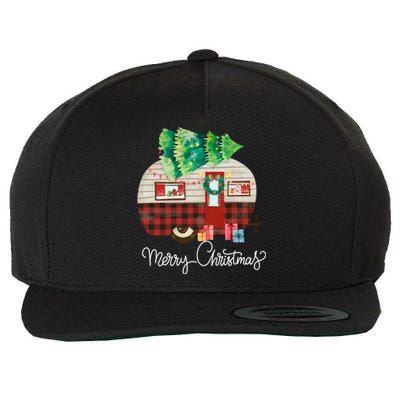 Merry Christmas Camper Buffalo Plaid Xmas Morning Camping Cute Gift Wool Snapback Cap