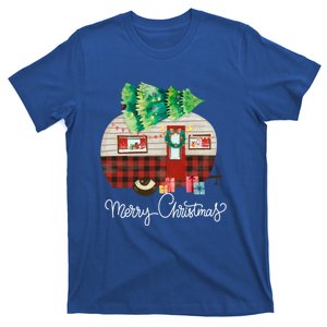 Merry Christmas Camper Buffalo Plaid Xmas Morning Camping Cute Gift T-Shirt