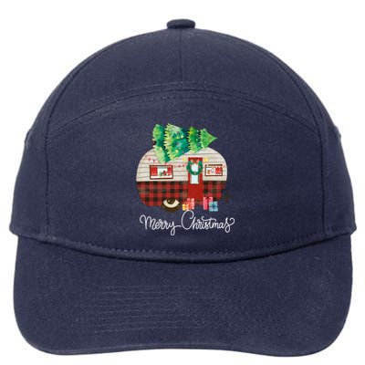 Merry Christmas Camper Buffalo Plaid Xmas Morning Camping Cute Gift 7-Panel Snapback Hat