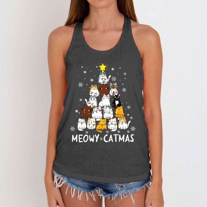 Meowy Catmas Cat Christmas Tree Xmas Funny Santa Women's Knotted Racerback Tank