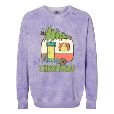 Merry Christmas Camping Van Trailer Xmas Tree Gift Colorblast Crewneck Sweatshirt