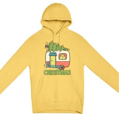 Merry Christmas Camping Van Trailer Xmas Tree Gift Premium Pullover Hoodie