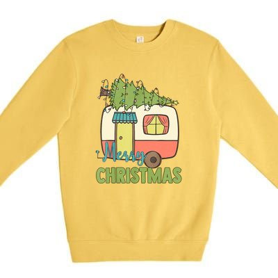 Merry Christmas Camping Van Trailer Xmas Tree Gift Premium Crewneck Sweatshirt