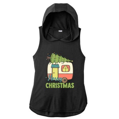 Merry Christmas Camping Van Trailer Xmas Tree Gift Ladies PosiCharge Tri-Blend Wicking Draft Hoodie Tank