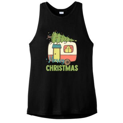 Merry Christmas Camping Van Trailer Xmas Tree Gift Ladies PosiCharge Tri-Blend Wicking Tank